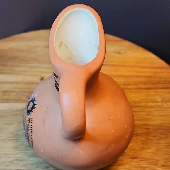 5in Vintage from the 90s Pottery Pitcher Aztec Southwest Pottery Jug Vessel - Picture 4 of 6